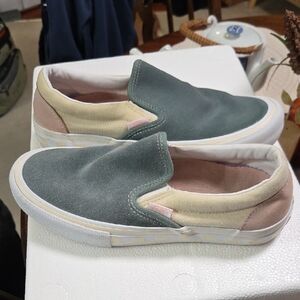 Vans Olive and Cream And Light Pink Slip-On Shoes
